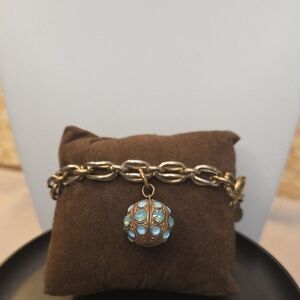 CATHERINE POPESCOE'S Gold Chain Bracelet with Blue  MOONSTONE CHARM